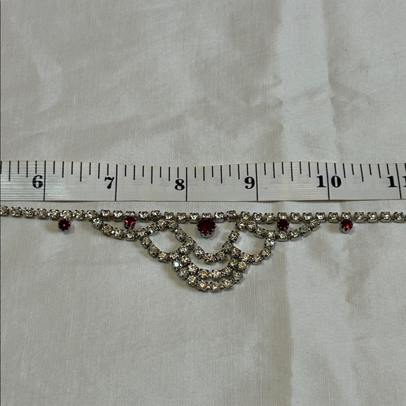 Vintage Clear and Ruby Red Crystal Rhinestone Old Hollywood Choker Bib Necklace - Picture 9 of 15